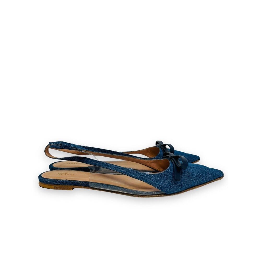 RED VALENTINO Blue Denim SANDIE Bow Accent PVC Slingback Pointed Toe Flats 39 - Picture 5 of 9